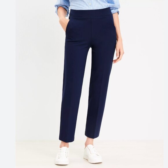 Loft Navy Blue Pull On Straight leg Ponte Pants - Picture 1 of 7